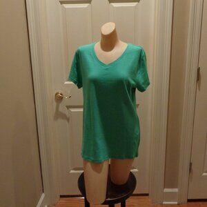 green v-neck  plain light green short sleeve tee shirt